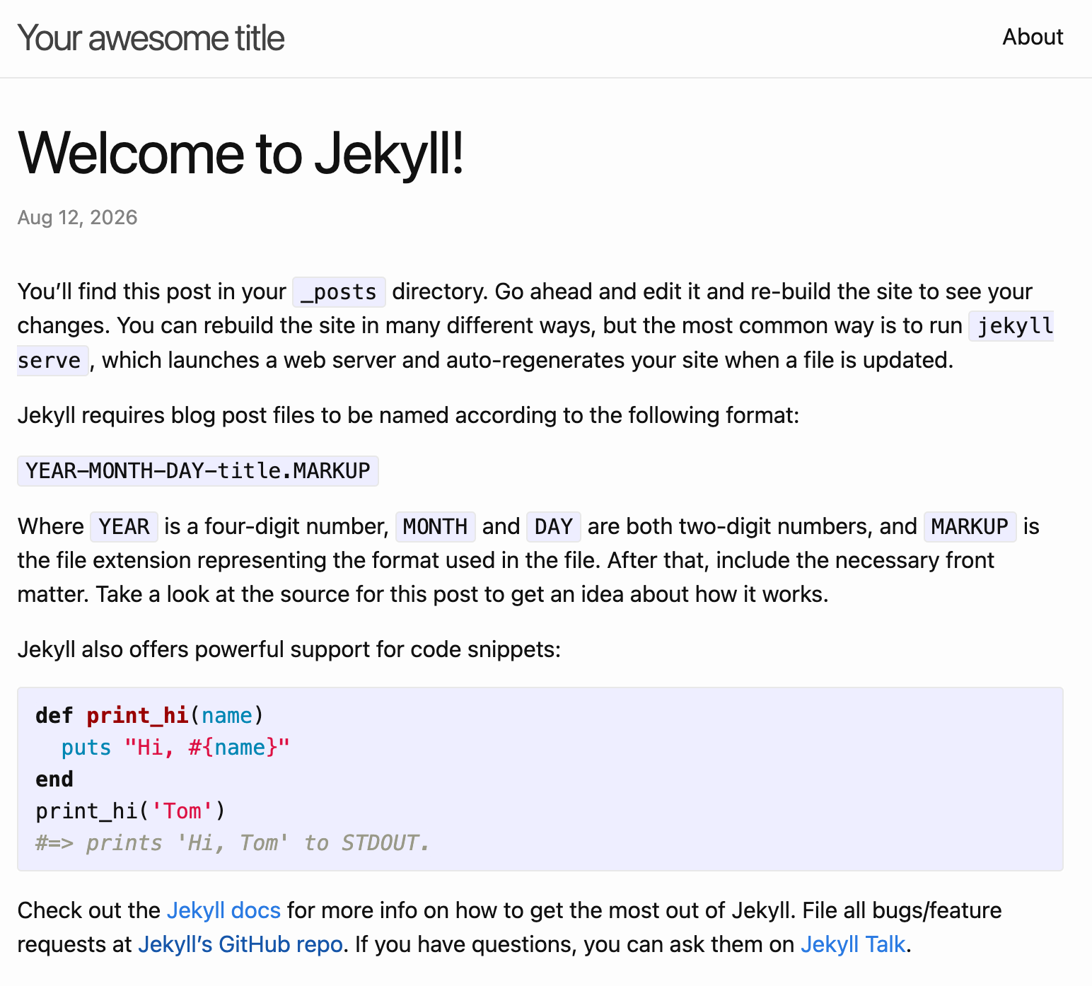 Jekyll Blog with Default Theme